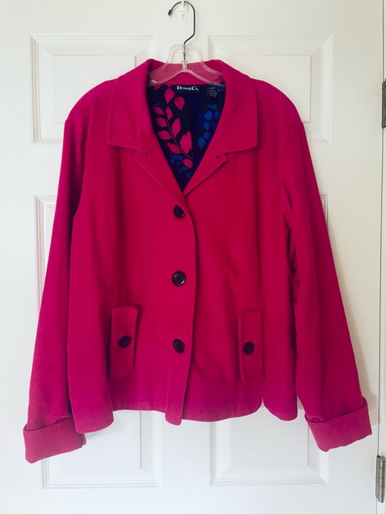 Denim&Co Jackets & Blazers - EUC Denim & Co. Fuchsia Corduroy Jacket | Floral Lined Button Front Coat